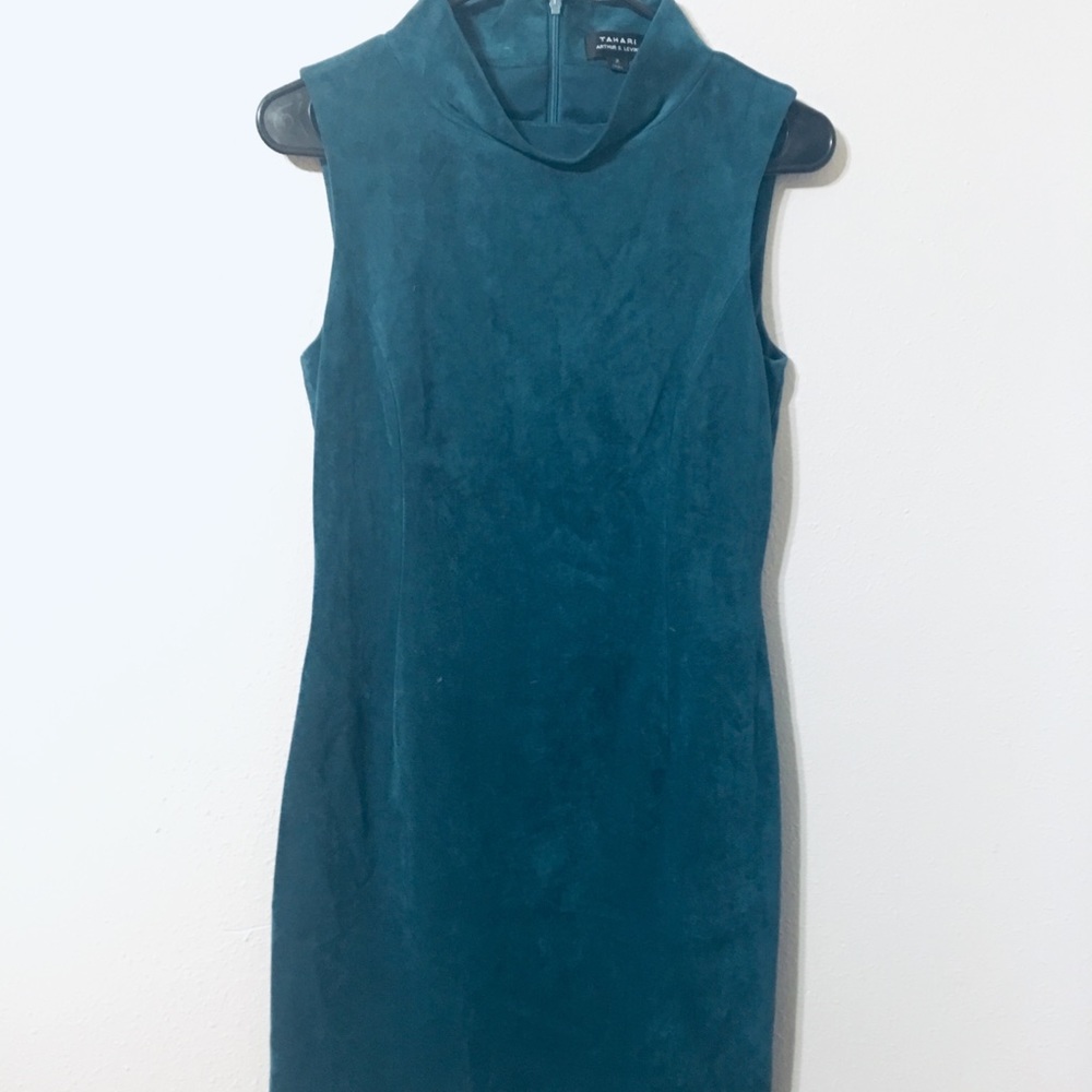 TAHARI dark emerald velvet dress.